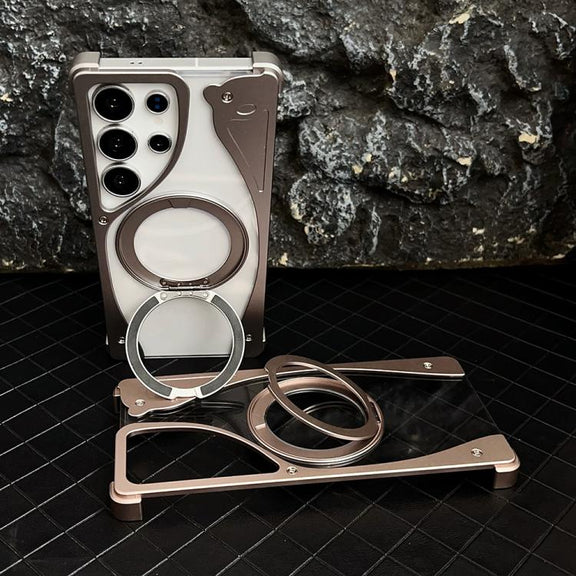 For Samsung Galaxy S25 Ultra 5G Metal Frameless 360 Degree Rotation Holder MagSafe Transparent Phone Case(Silver)