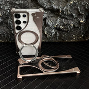 For Samsung Galaxy S24 Ultra 5G Metal Frameless 360 Degree Rotation Holder MagSafe Transparent Phone Case(Dessert Gold)