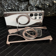 For Samsung Galaxy S25 Ultra 5G Metal Frameless 360 Degree Rotation Holder MagSafe Transparent Phone Case(Black)