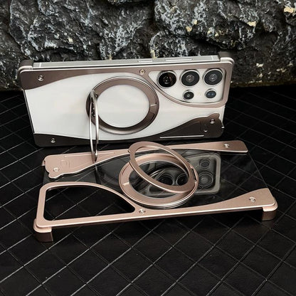 For Samsung Galaxy S23 Ultra 5G Metal Frameless 360 Degree Rotation Holder MagSafe Transparent Phone Case(Titanium Color) - free shipping - PMC Jewellery - Order now!