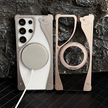 For Samsung Galaxy S25 Ultra 5G Metal Frameless 360 Degree Rotation Holder MagSafe Transparent Phone Case(Titanium Color) - free shipping - PMC Jewellery - Order now!
