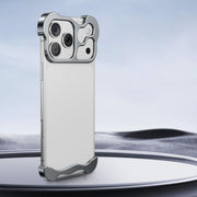 For iPhone 17 Pro Max Frameless Metal Corner Pad Phone Case with Lens Film(Grey)