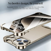 For iPhone 17 Pro Max Frameless Metal Corner Pad Phone Case with Lens Film(Titanium)