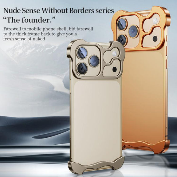 For iPhone 17 Pro Frameless Metal Corner Pad Phone Case with Lens Film(Gold)