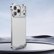 For iPhone 17 Pro Frameless Metal Corner Pad Phone Case with Lens Film(Silver)