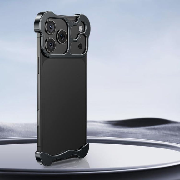For iPhone 17 Pro Frameless Metal Corner Pad Phone Case with Lens Film(Black)