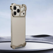 For iPhone 17 Pro Frameless Metal Corner Pad Phone Case with Lens Film(Titanium)