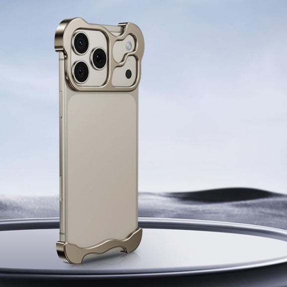 For iPhone 17 Pro Frameless Metal Corner Pad Phone Case with Lens Film(Titanium)