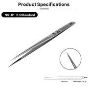 i2C NS Series Super Alloy High Precision Stainless Steel Super Hard Extra Tip Flying Wire Tweezers, Model:NS-01 2.5 Standard