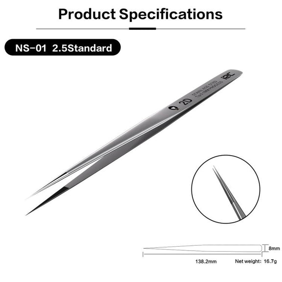 i2C NS Series Super Alloy High Precision Stainless Steel Super Hard Extra Tip Flying Wire Tweezers, Model:NS-01 2.5 Standard