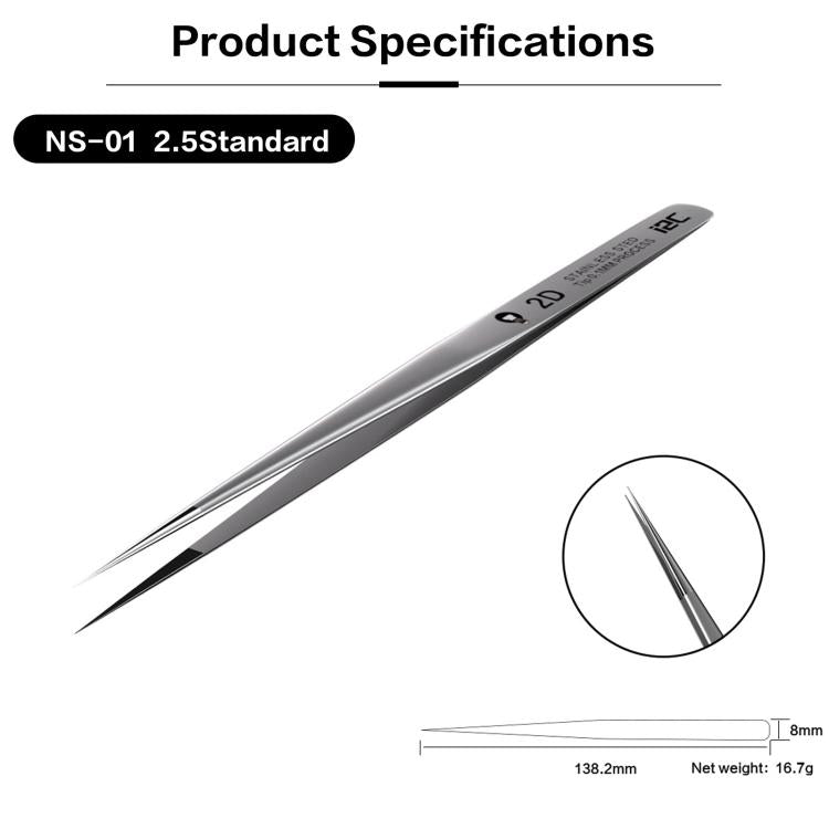 i2C NS Series Super Alloy High Precision Stainless Steel Super Hard Extra Tip Flying Wire Tweezers, Model:NS-01 2.5 Standard