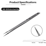 i2C NS Series Super Alloy High Precision Stainless Steel Super Hard Extra Tip Flying Wire Tweezers, Model:NS-03 Extra Hard Tip