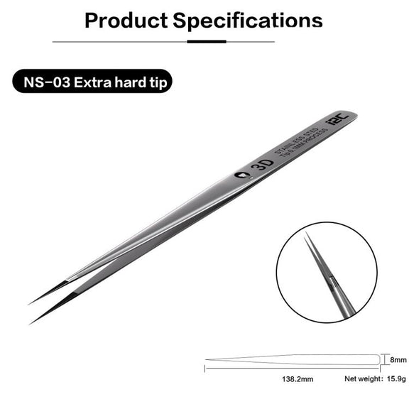 i2C NS Series Super Alloy High Precision Stainless Steel Super Hard Extra Tip Flying Wire Tweezers, Model:NS-03 Extra Hard Tip