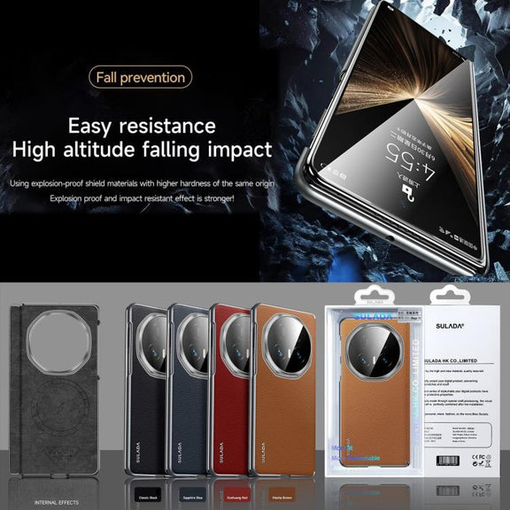 For Honor Magic V5 SULADA Frameless Top Layer Cowhide Leather PC Phone Case(Black)