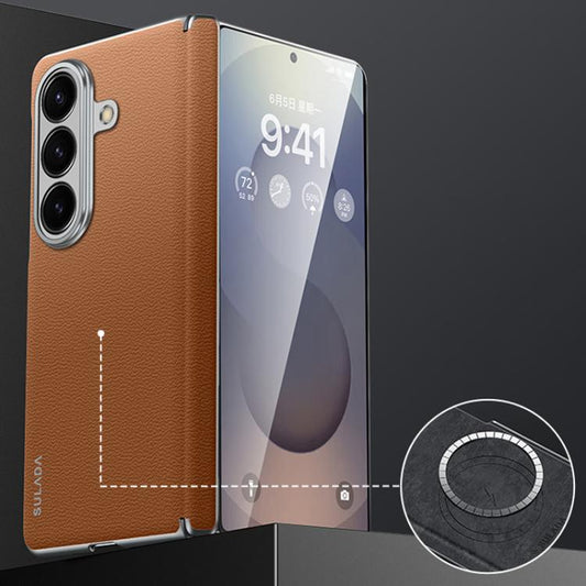 For Samsung Galaxy Z Fold7 5G SULADA Frameless Top Layer Cowhide Leather PC Phone Case(Brown) - free shipping - PMC Jewellery - Order now!