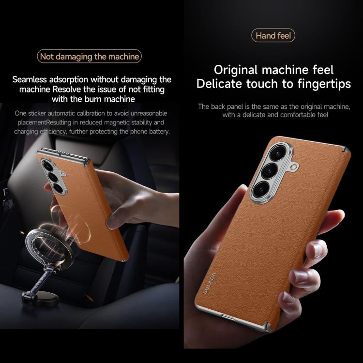 For Samsung Galaxy Z Fold7 5G SULADA Frameless Top Layer Cowhide Leather PC Phone Case(Brown) - free shipping - PMC TechLife - Order now!