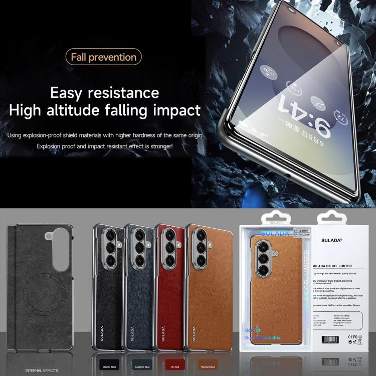 For Samsung Galaxy Z Fold7 5G SULADA Frameless Top Layer Cowhide Leather PC Phone Case(Blue)