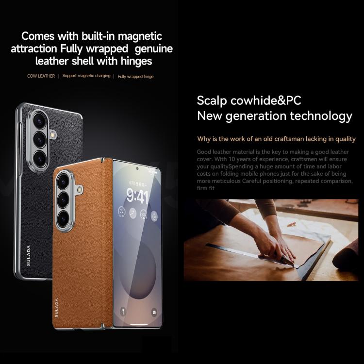 For Samsung Galaxy Z Fold7 5G SULADA Frameless Top Layer Cowhide Leather PC Phone Case(Black)