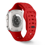 For Apple Watch 46mm / 49mm / 45mm / 44mm Shark Texture Holes Silicone Watch Band(Red)