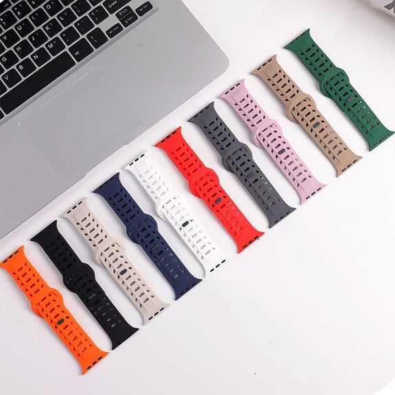 For Apple Watch 46mm / 49mm / 45mm / 44mm Shark Texture Holes Silicone Watch Band(Red)