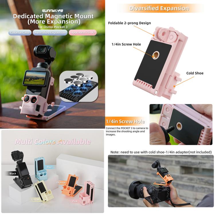 For DJI OSMO Pocket 3 Sunnylife Magnetic Mount 1/4 Adapter Cold Shoe Tabletop Base Bracket Angles Adjustable Multi Expansion Mount(Blue)