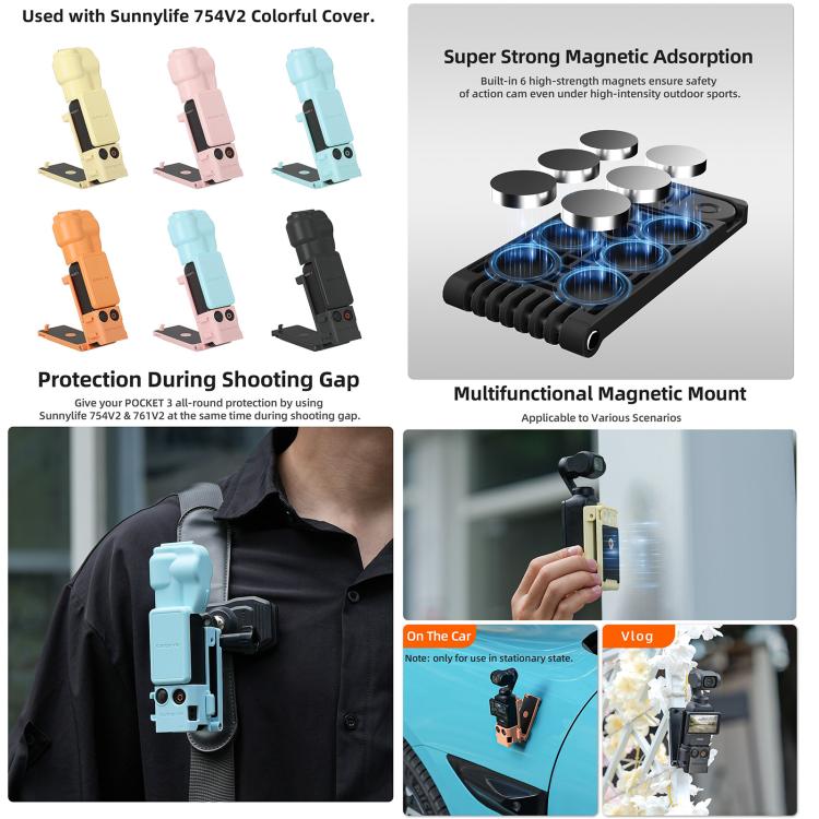 For DJI OSMO Pocket 3 Sunnylife Magnetic Mount 1/4 Adapter Cold Shoe Tabletop Base Bracket Angles Adjustable Multi Expansion Mount(Yellow) - free shipping - PMC TechLife - Order now!