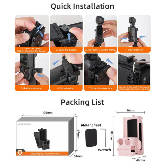 For DJI OSMO Pocket 3 Sunnylife Magnetic Mount 1/4 Adapter Cold Shoe Tabletop Base Bracket Angles Adjustable Multi Expansion Mount(Blue)