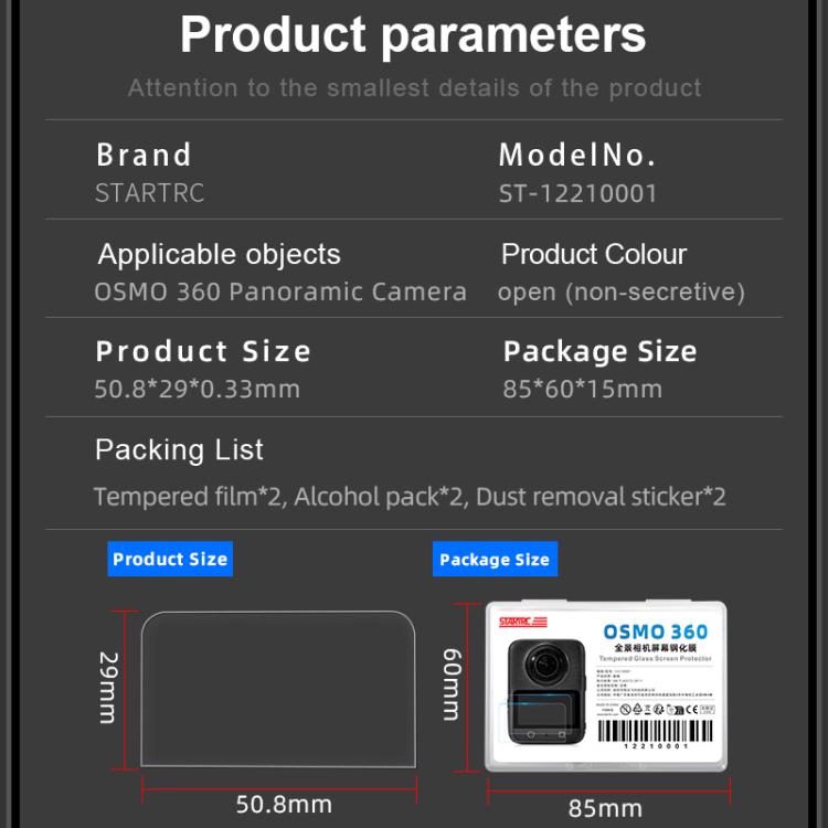For DJI Osmo 360 STARTRC 2pcs HD Screen Tempered Glass Films(Transparent) - free shipping - PMC TechLife - Order now!