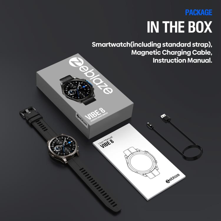 Zeblaze Vibe 8 Rugged Outdoor Smart Watch 1.43 inch Screen 5 ATM & IP69K Built-in Flashlight(Black)