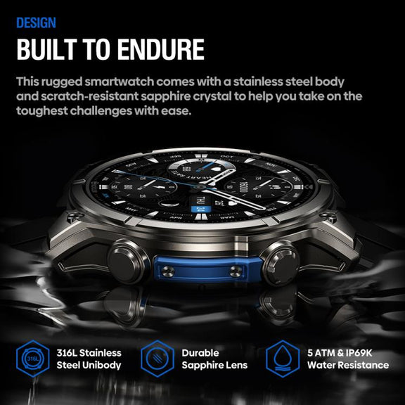 Zeblaze Vibe 8 Rugged Outdoor Smart Watch 1.43 inch Screen 5 ATM & IP69K Built-in Flashlight(Black)