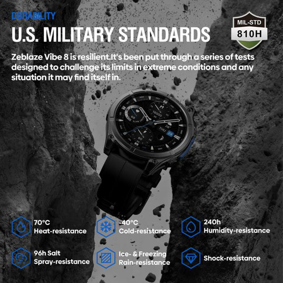 Zeblaze Vibe 8 Rugged Outdoor Smart Watch 1.43 inch Screen 5 ATM & IP69K Built-in Flashlight(Black)