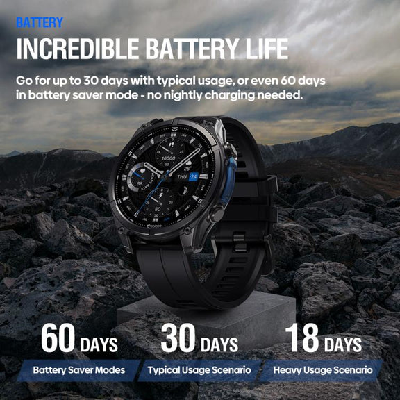 Zeblaze Vibe 8 Rugged Outdoor Smart Watch 1.43 inch Screen 5 ATM & IP69K Built-in Flashlight(Black)