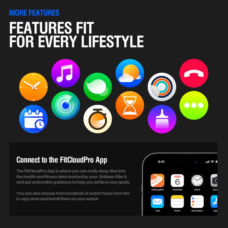 Zeblaze Vibe 8 Rugged Outdoor Smart Watch 1.43 inch Screen 5 ATM & IP69K Built-in Flashlight(Black) - free shipping - PMC TechLife - Order now!