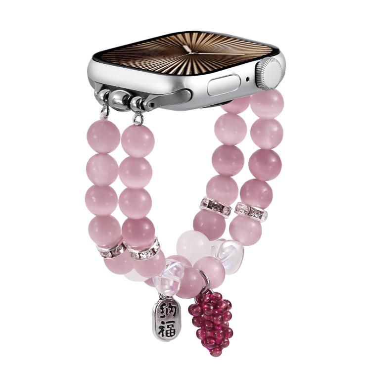 For Apple Watch 46mm / 49mm / 45mm / 44mm Cat Eyes Stone Beads Bracelet Watch Band(Grape Purple) - free shipping - PMC TechLife - Order now!