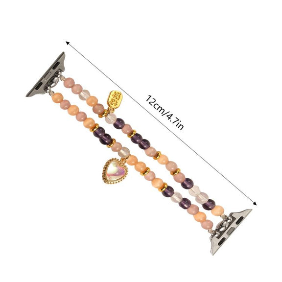 For Apple Watch 46mm / 49mm / 45mm / 44mm Cat Eyes Stone Beads Bracelet Watch Band(Heart Yellow)