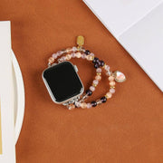 For Apple Watch 46mm / 49mm / 45mm / 44mm Cat Eyes Stone Beads Bracelet Watch Band(Heart Yellow)