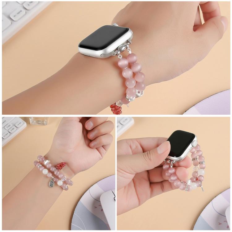 For Apple Watch 42mm / 41mm / 40mm / 38mm Cat Eyes Stone Beads Bracelet Watch Band(Grape Purple) - free shipping - PMC TechLife - Order now!