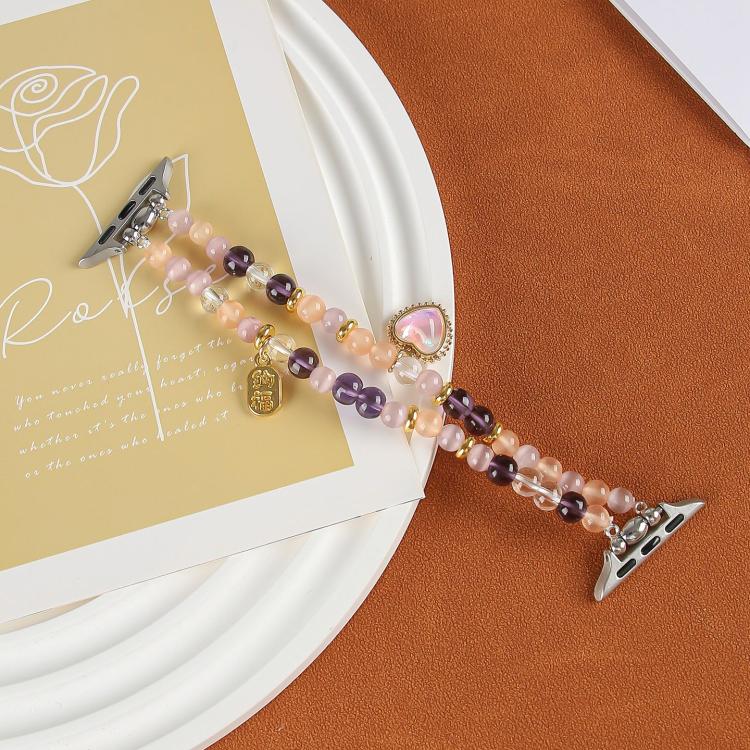 For Apple Watch 42mm / 41mm / 40mm / 38mm Cat Eyes Stone Beads Bracelet Watch Band(Heart Yellow) - free shipping - PMC TechLife - Order now!