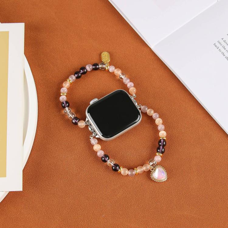 For Apple Watch 42mm / 41mm / 40mm / 38mm Cat Eyes Stone Beads Bracelet Watch Band(Heart Yellow)