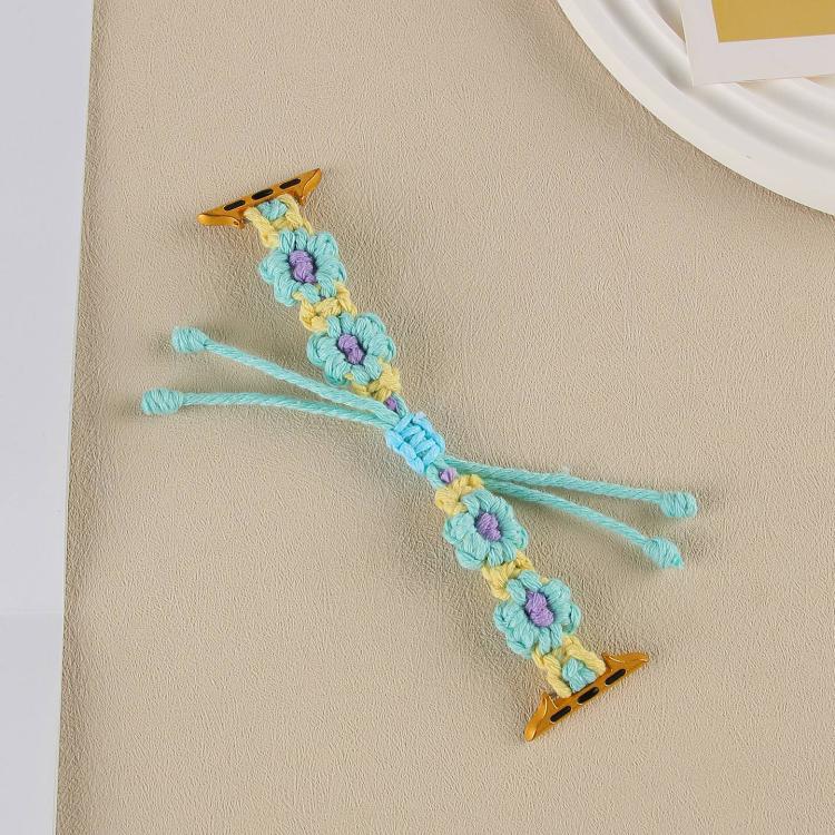 For Apple Watch 46mm / 49mm / 45mm / 44mm Hemp Rope Woven Flowers Drawstring Watch Band(Teal Green) - free shipping - PMC TechLife - Order now!