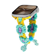 For Apple Watch 46mm / 49mm / 45mm / 44mm Hemp Rope Woven Flowers Drawstring Watch Band(Teal Green)