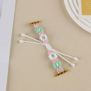 For Apple Watch 42mm / 41mm / 40mm / 38mm Hemp Rope Woven Flowers Drawstring Watch Band(Green White)