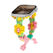 For Apple Watch 42mm / 41mm / 40mm / 38mm Hemp Rope Woven Flowers Drawstring Watch Band(Yellow Pink)