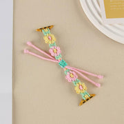 For Apple Watch 42mm / 41mm / 40mm / 38mm Hemp Rope Woven Flowers Drawstring Watch Band(Yellow Pink)