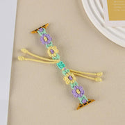 For Apple Watch 42mm / 41mm / 40mm / 38mm Hemp Rope Woven Flowers Drawstring Watch Band(Purple Yellow)