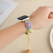 For Apple Watch 42mm / 41mm / 40mm / 38mm Hemp Rope Woven Flowers Drawstring Watch Band(Purple Yellow)