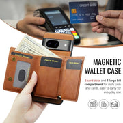 For Google Pixel 7 Fierre Shann 2 in 1 Holder RFID Card Slot Wallet MagSafe Phone Case(Dark Brown)