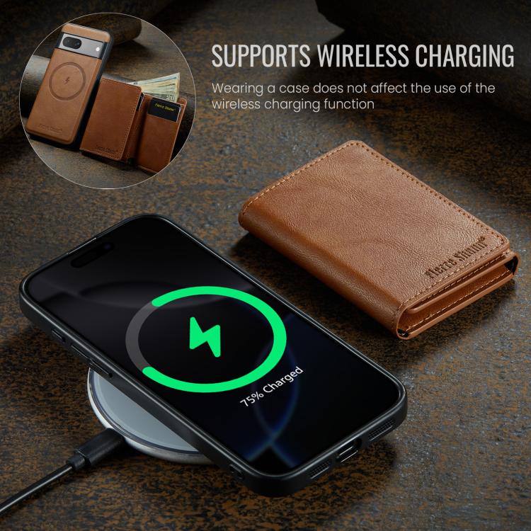 For Google Pixel 7 Fierre Shann 2 in 1 Holder RFID Card Slot Wallet MagSafe Phone Case(Dark Brown)