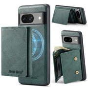 For Google Pixel 7 Fierre Shann 2 in 1 Holder RFID Card Slot Wallet MagSafe Phone Case(Green)