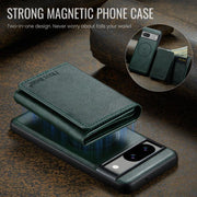 For Google Pixel 7 Fierre Shann 2 in 1 Holder RFID Card Slot Wallet MagSafe Phone Case(Green)